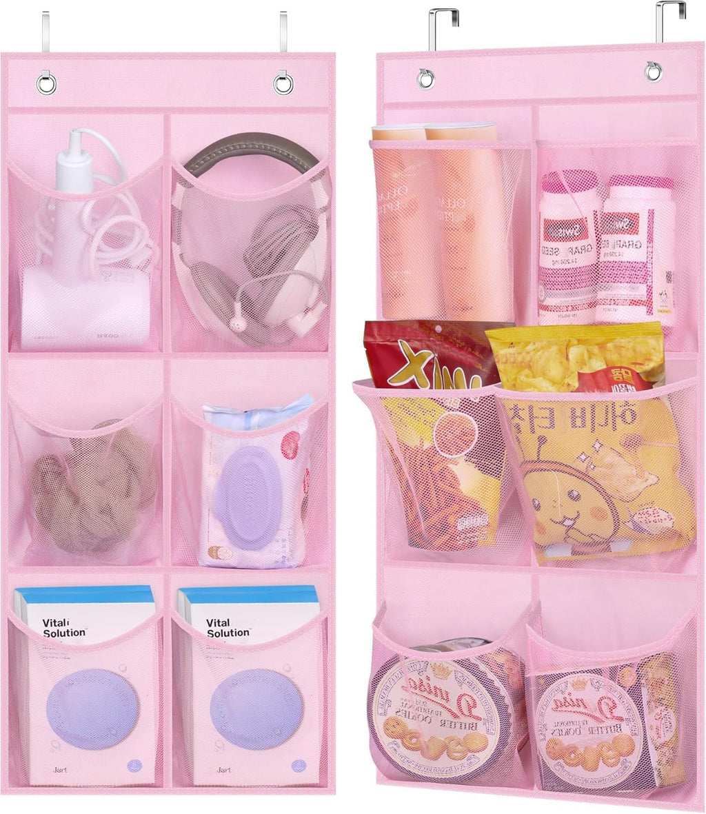 KIMBORA 2 Packs Narrow Kids Over the Door/Wall Shoe Organizer Small Baby Hanging Shoe Rack for Closet with Clear Mesh Pocket Shoe Storage for Toddler Girl Bedroom, Bathroom, RV, Pantry, Camping (Pink)