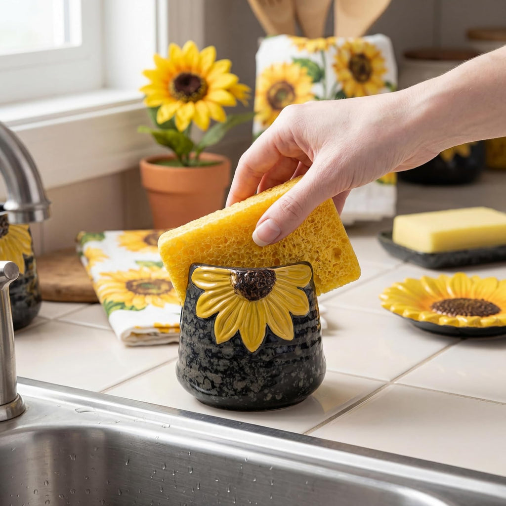 4 Pcs Sunflower Kitchen Decor Ceramic Soap Dispenser Set