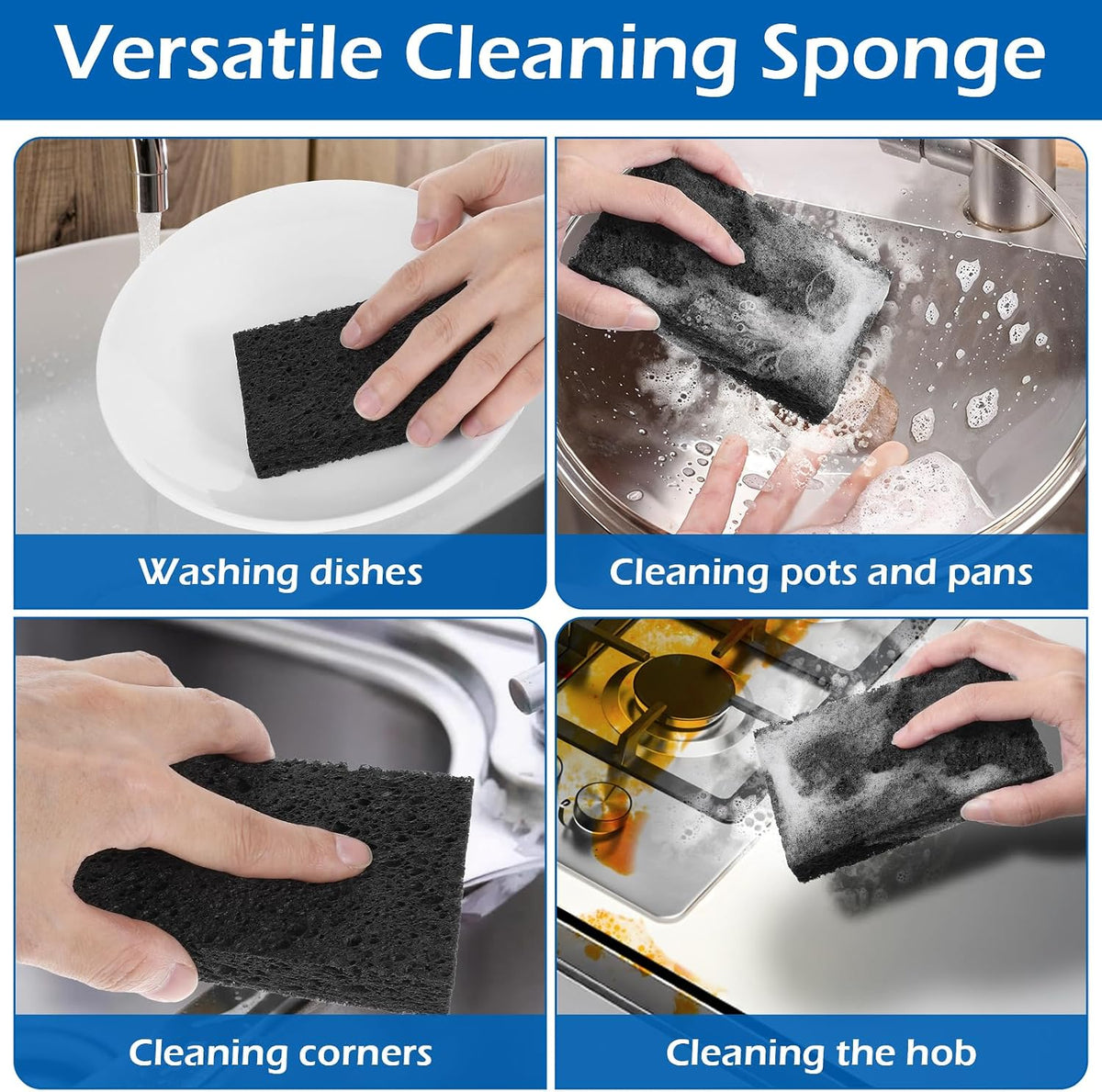 12 Pack Compressed Cellulose Sponges, Non-Scratch Scrub Sponges Wood Pulp Double-Side Sponge Multi-Purpose Cleaning Sponge for Kitchen Dishes Non-Stick Cookware