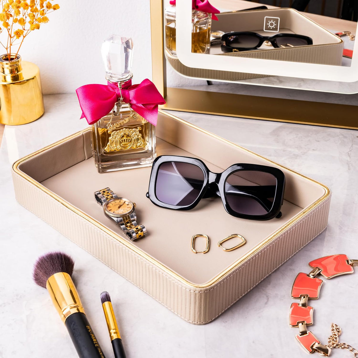 Perfume Tray Valet Tray Night Stand Bedside Organizer| Perfume Organizer Catchall| Perfume Trays for Dresser Vanity Tray for Dresser Countertop| Perfume Holder| Nightstand Organizer Women