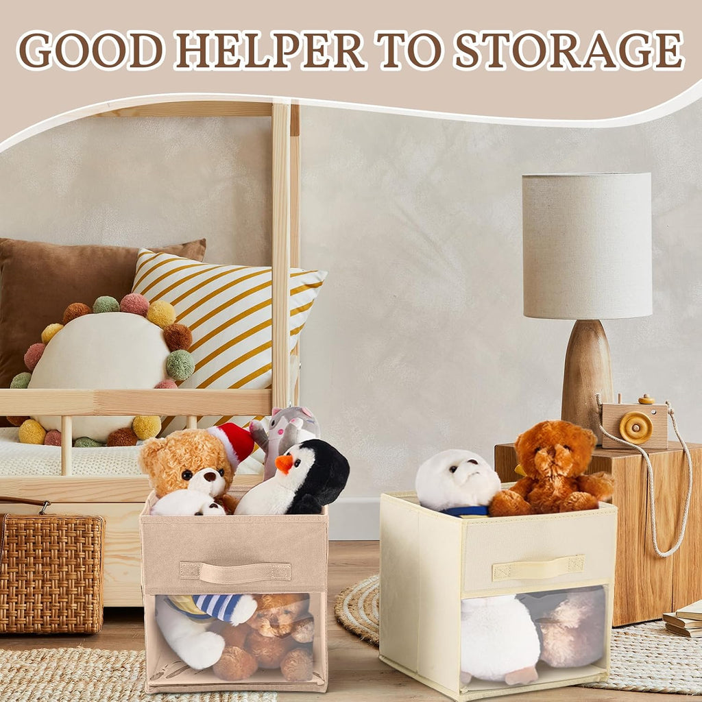 Marsui 12 Pcs Clear Cube Storage Bins Collapsible Fabric for Kids, Brown