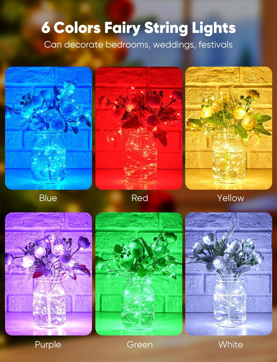 Minetom 12 Pack 6 Colors Battery Operated Fairy String Lights 8 Modes