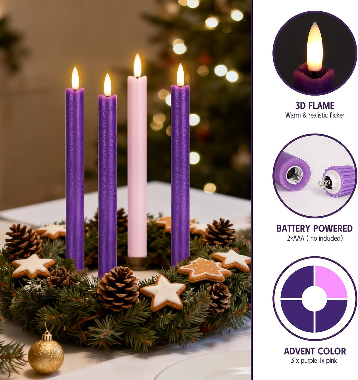 Flameless Taper Candles with Remote, Real Wax LED Advent Candles