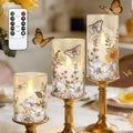 MELTONE Flameless LED Candles Botanical Butterfly Design with Remote Control & Timer Function & Dimmable, Battery Operated Glass Candles for Home Party Wedding Christmas Spring Decor, Set of 3