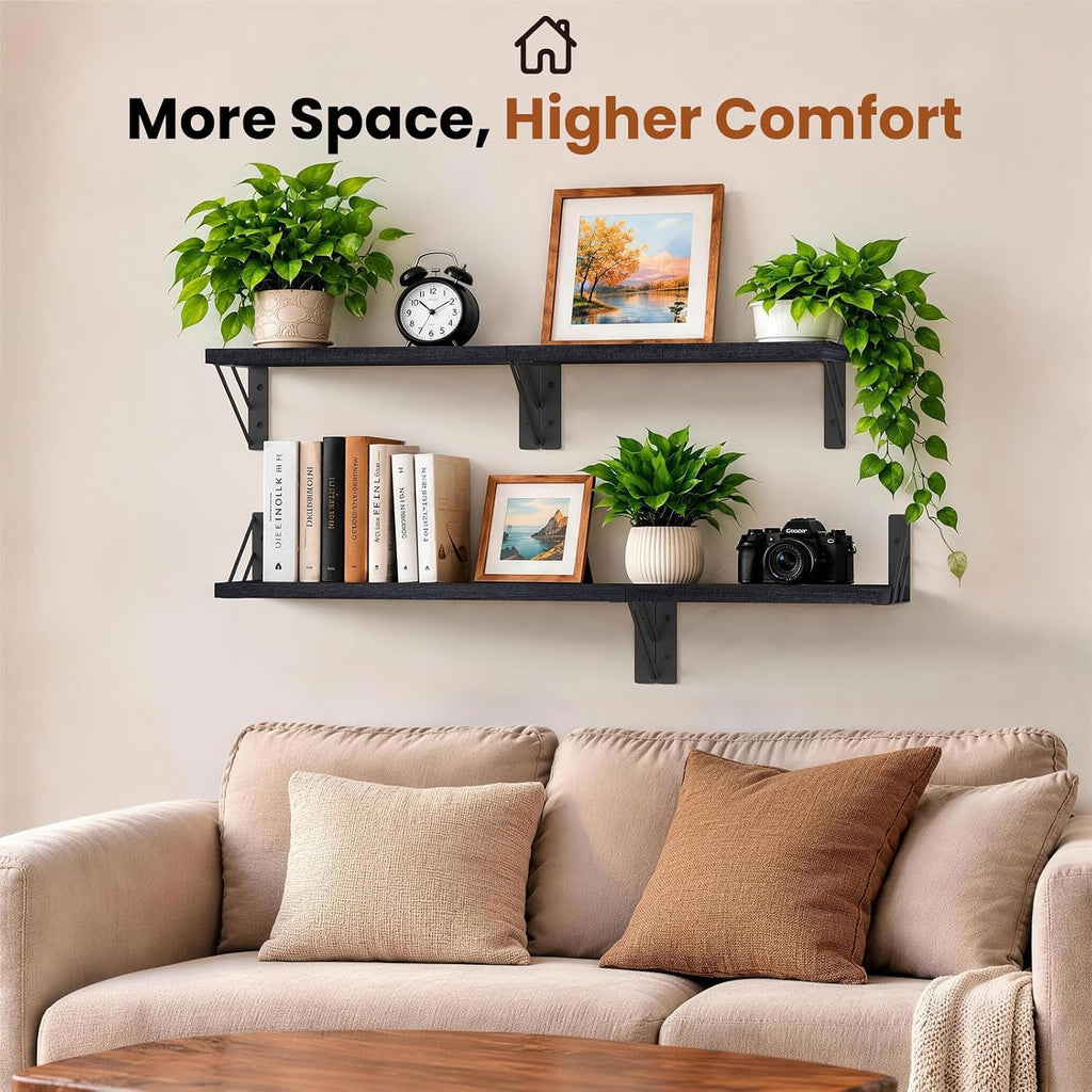 BAYKA Wall Mounted Black Floating Shelves for Wall (Set of 4, 16.5" Mixed)