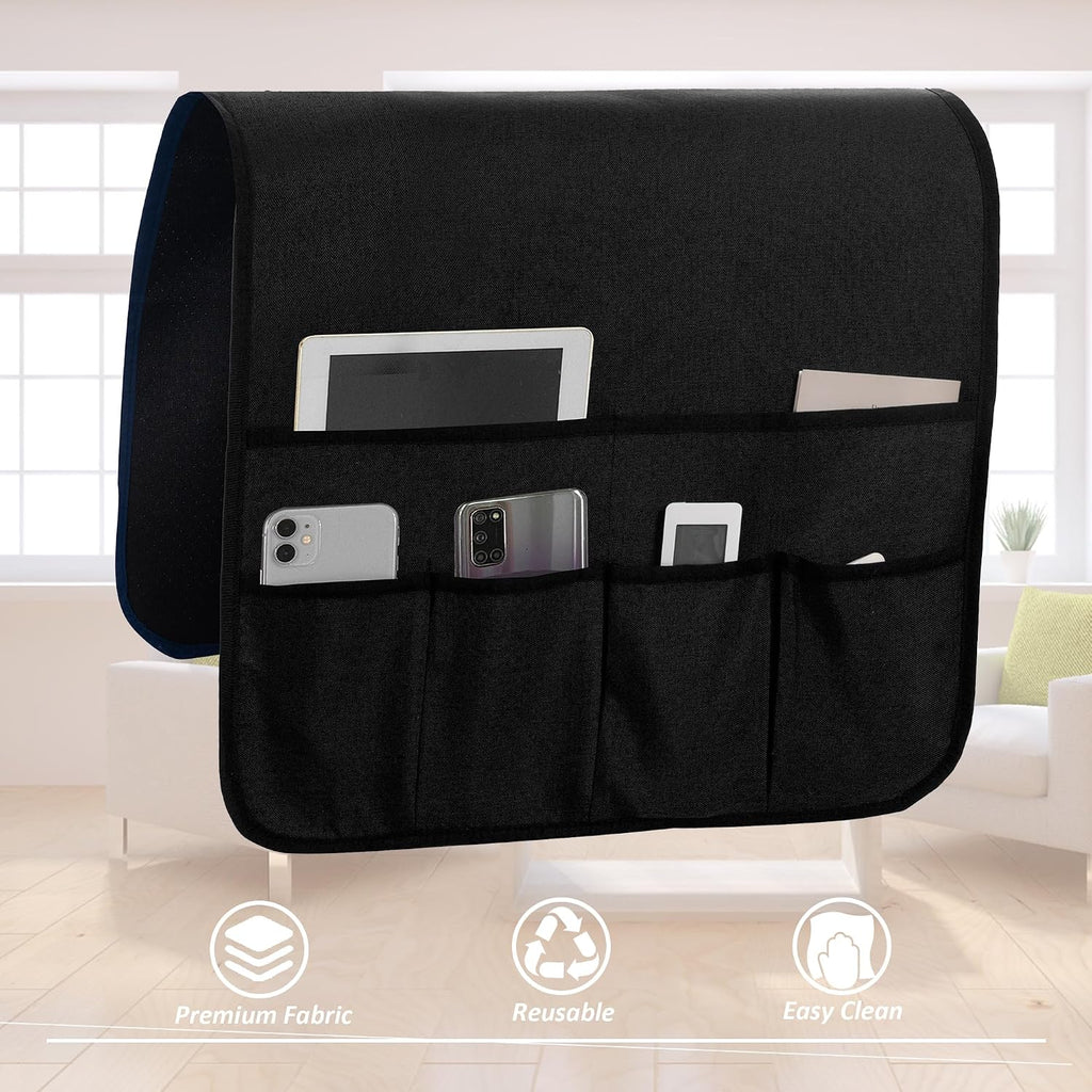 Faux Linen Armchair Caddy for Couch 35"x19.5" Black Linen