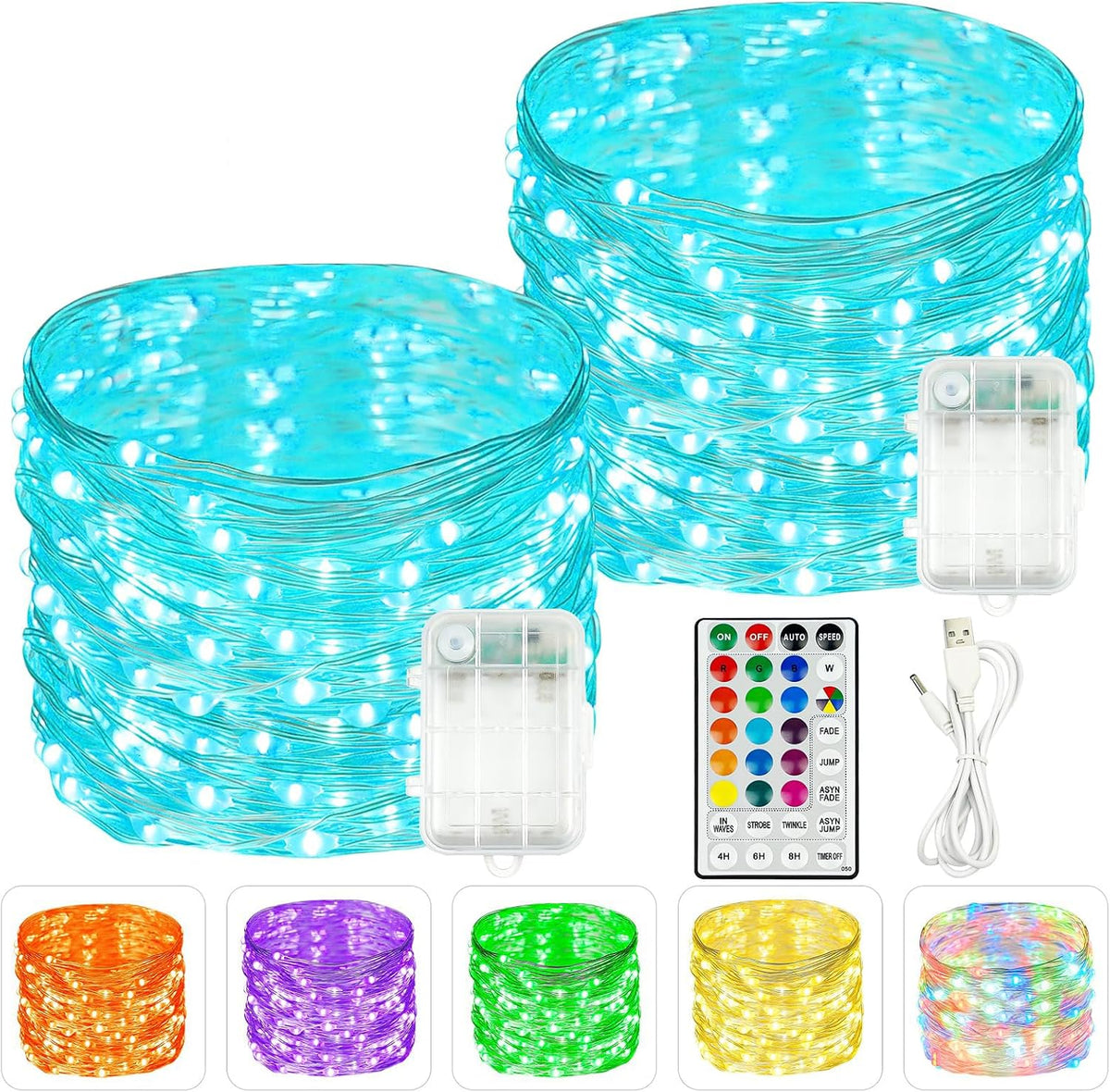2 Pack 60 LED RGB Color Changing Fairy Halloween Lights Battery Operated