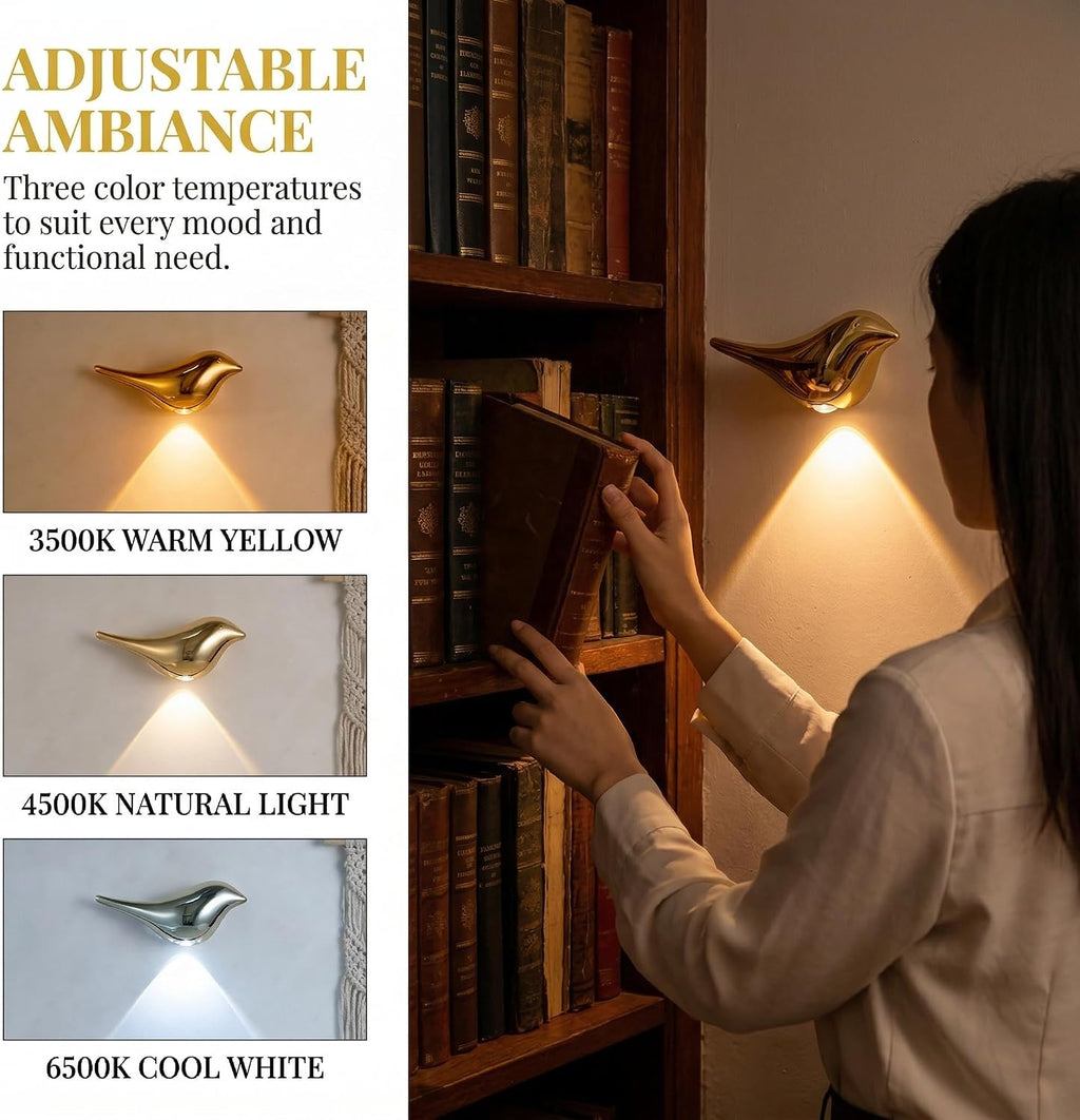 GDQ 2‑Pack Gold Bird‑Shaped Motion Sensor LED Rechargeable Wall Night Light