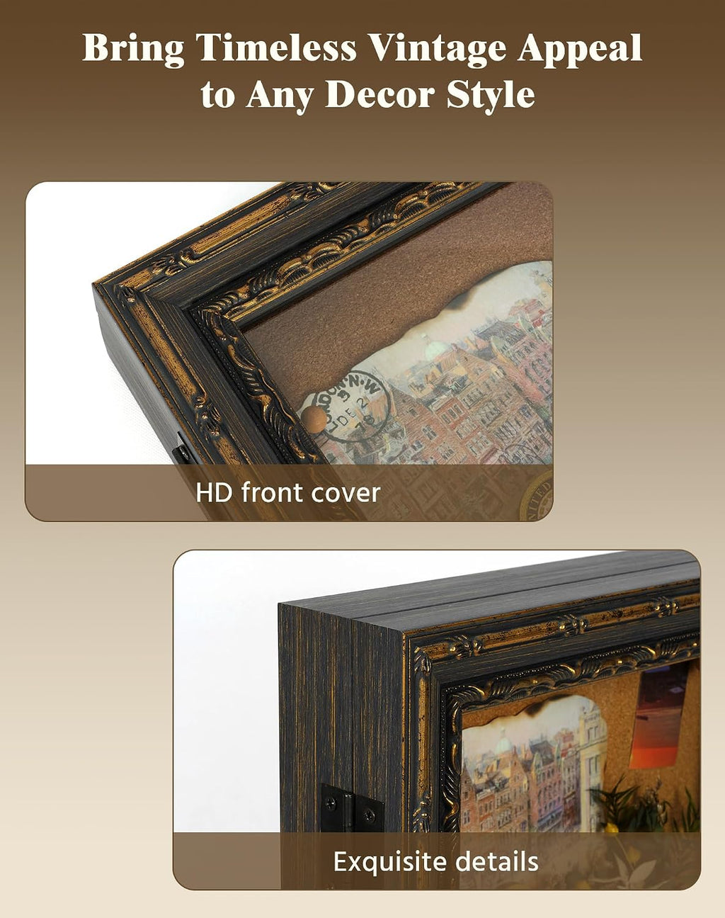 Vintage 8x10 Flowers Shadow Box Display Case,Black Gold