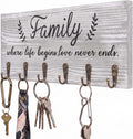 AHYS Key Holder Wall Mount Family Wall Decor Wooden Key Rack Hanger with 6 Hooks for Farmhouse Home Entryway Living Room Decor - Light Grey