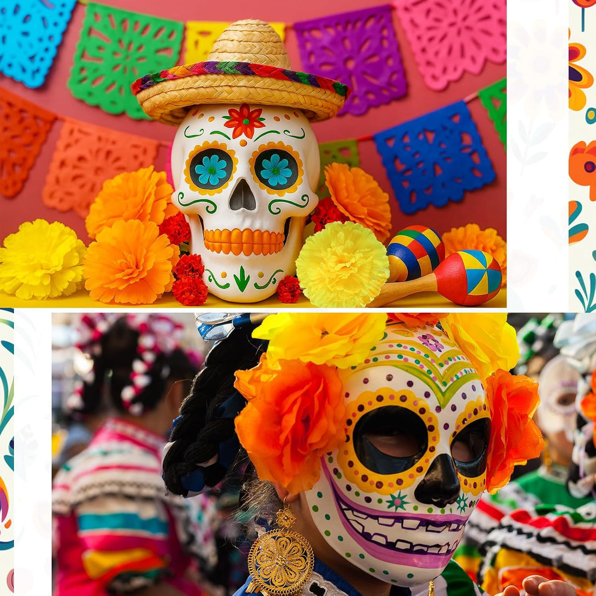 Daifunli 72 Pcs Day of The Dead Artificial Marigold Flowers, Three Color