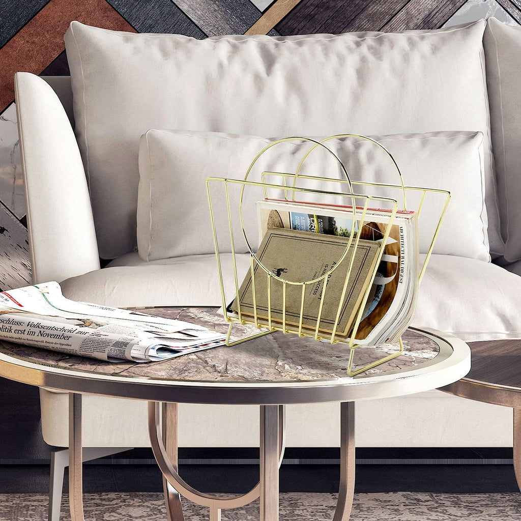 MyGift Brass Metal Magazine Holder, Mid-Century Document File Rack