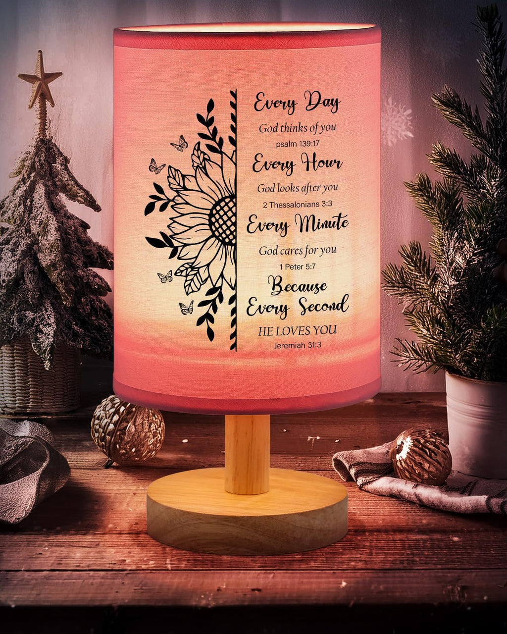 Christian Gifts for Women Table Lamp, Religious Gifts for Women with Bible Verse Prayer Inspirational Gift Fabric Lamp Spiritual Gifts for Friend (Pink)