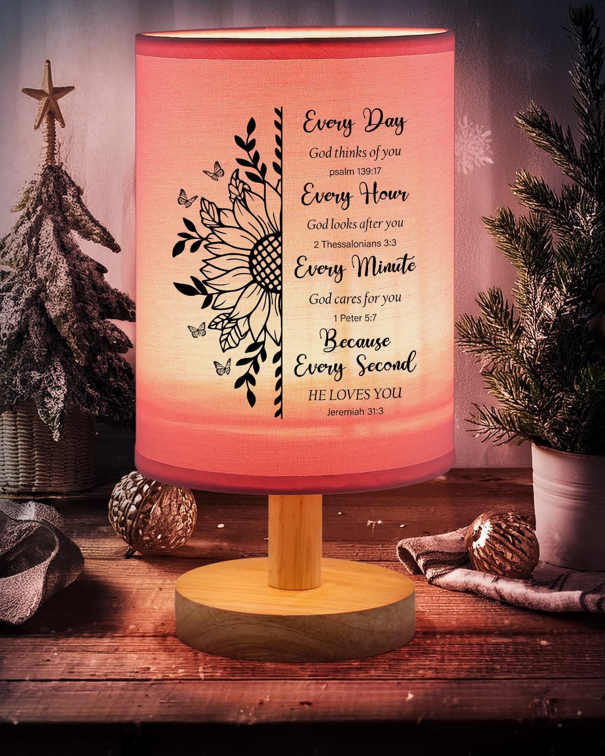 Christian Gifts for Women Table Lamp, Religious Gifts for Women with Bible Verse Prayer Inspirational Gift Fabric Lamp Spiritual Gifts for Friend (Pink)