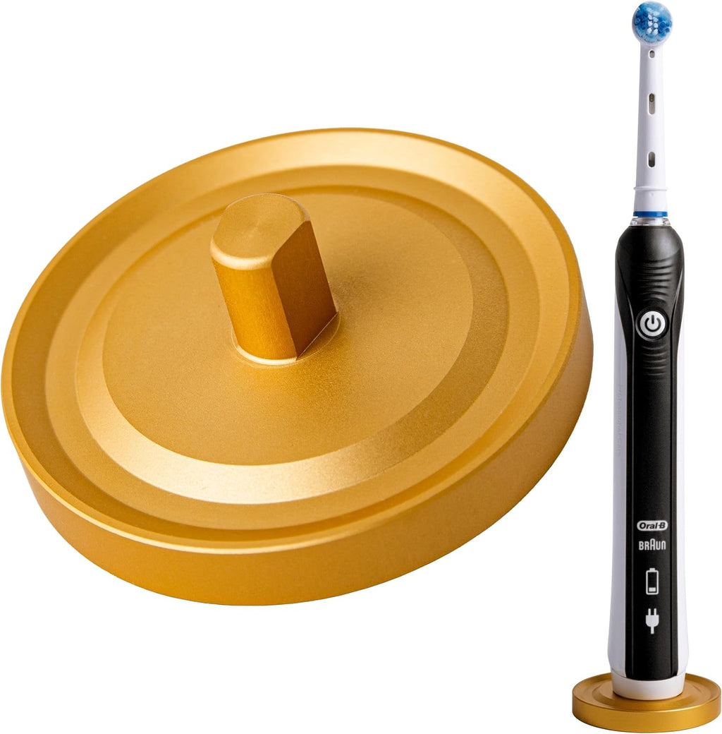 Gold Oral-B Compatible Electric Toothbrush Holder for Bathroom, Aluminum Oral B Toothbrush Holder with Hygienic Drip Capture Stops Toppling with Metal Toothbrush Stand, Matte Gold - Pack of 1