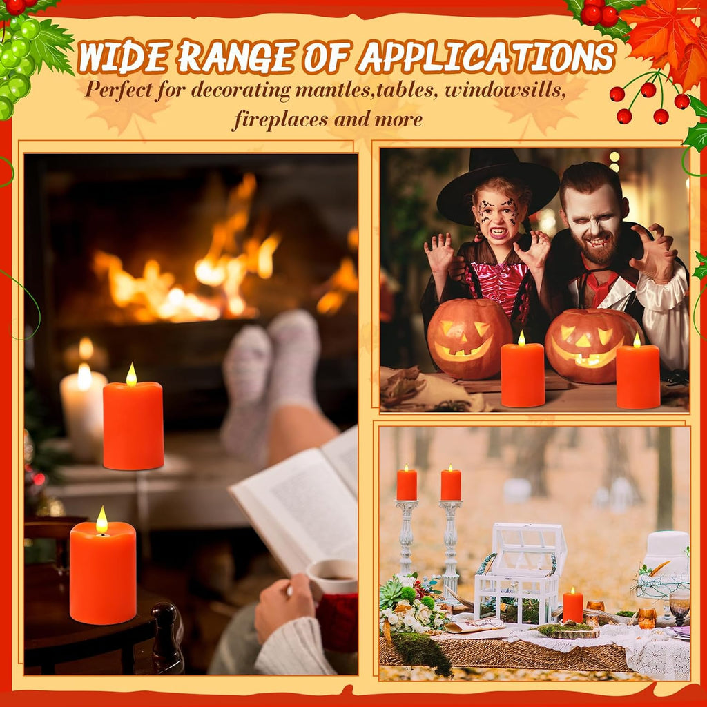 Retisee Flameless LED Candles Real Wax, 4 Pcs, Orange, 3 x 4 in