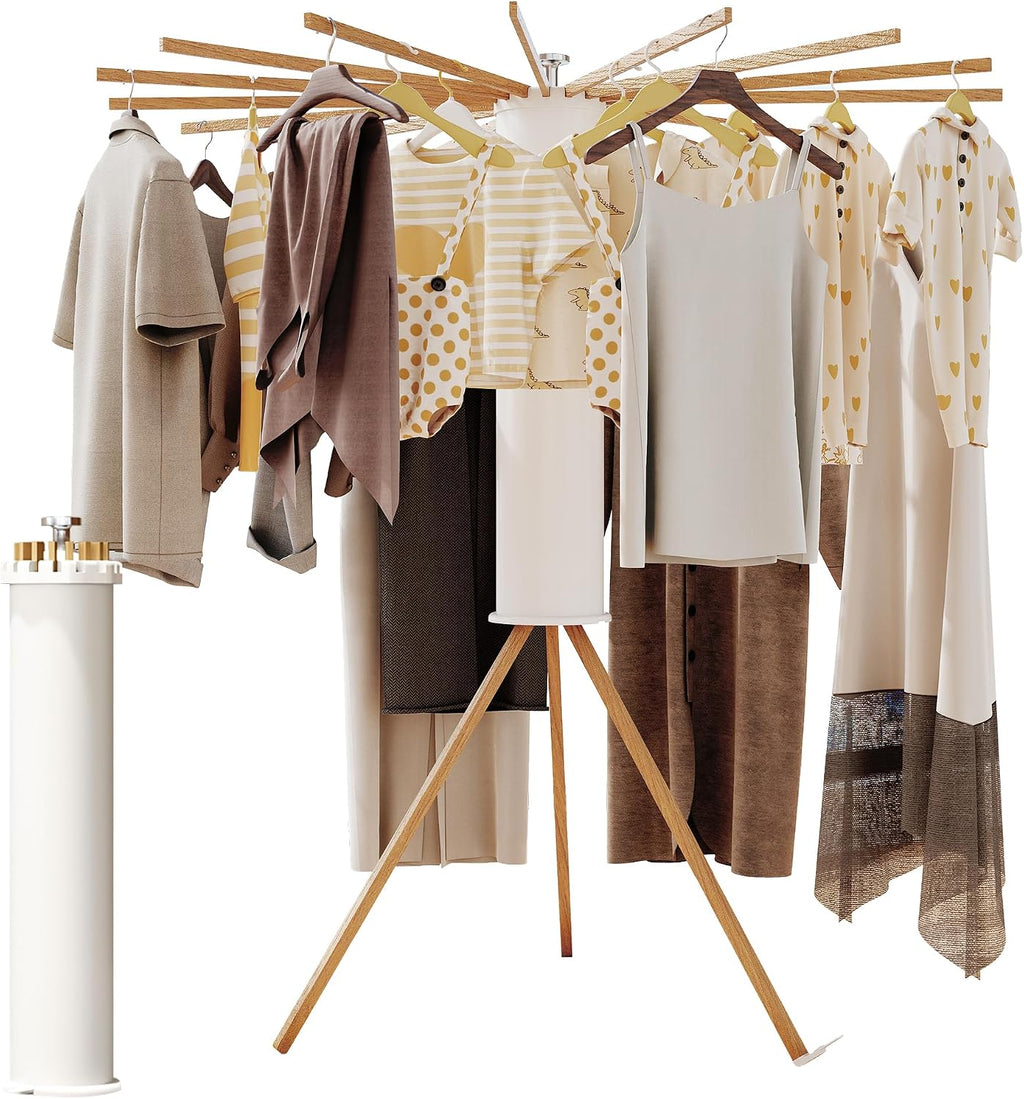 BOQORAD Clothes Drying Rack Foldable,Laundry Drying Rack,Drying Rack Clothing(16 Wood Poles),Clothes Hanger Rack,Laundry Rack Folding,Collapsible,Retractable