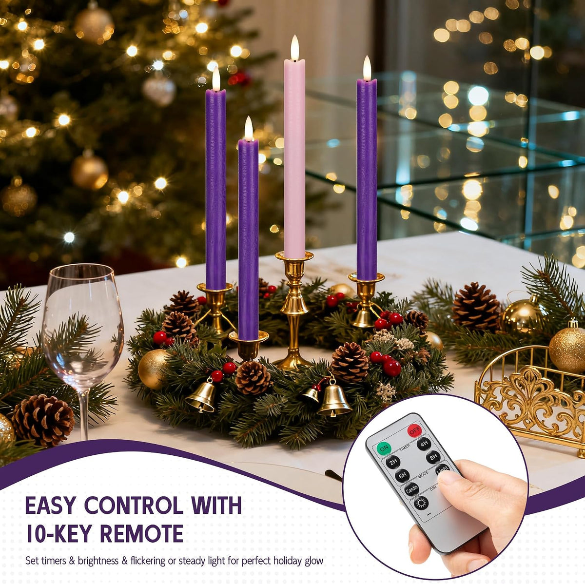 Flameless Taper Candles with Remote, Real Wax LED Advent Candles