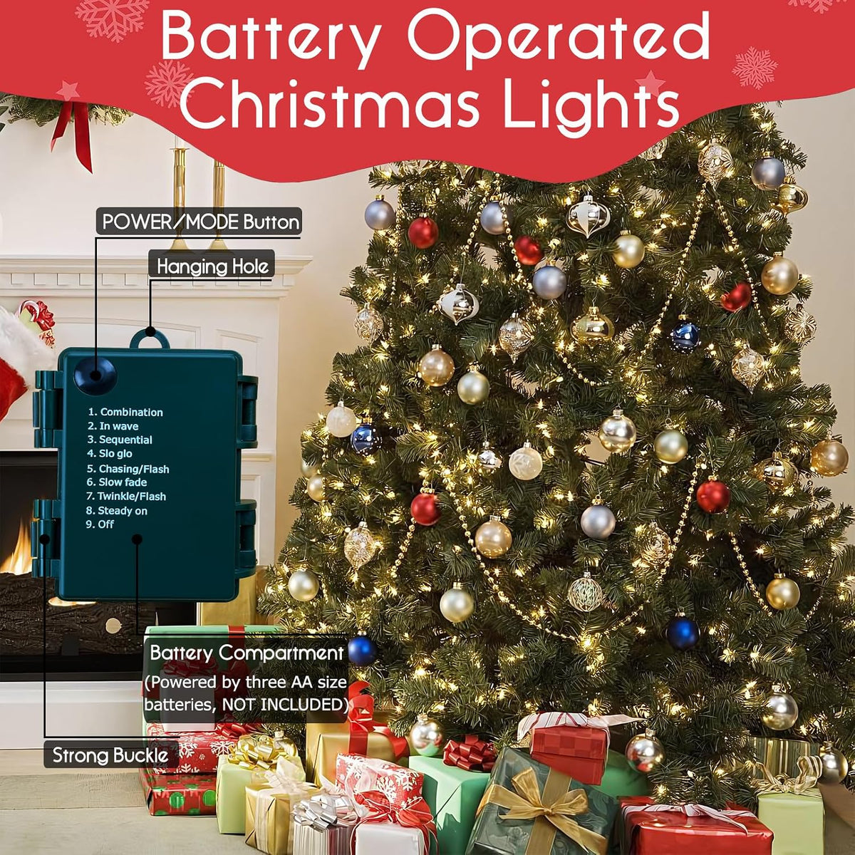 Battery Operated Christmas Lights - 50 LED Christmas Tree Lights
