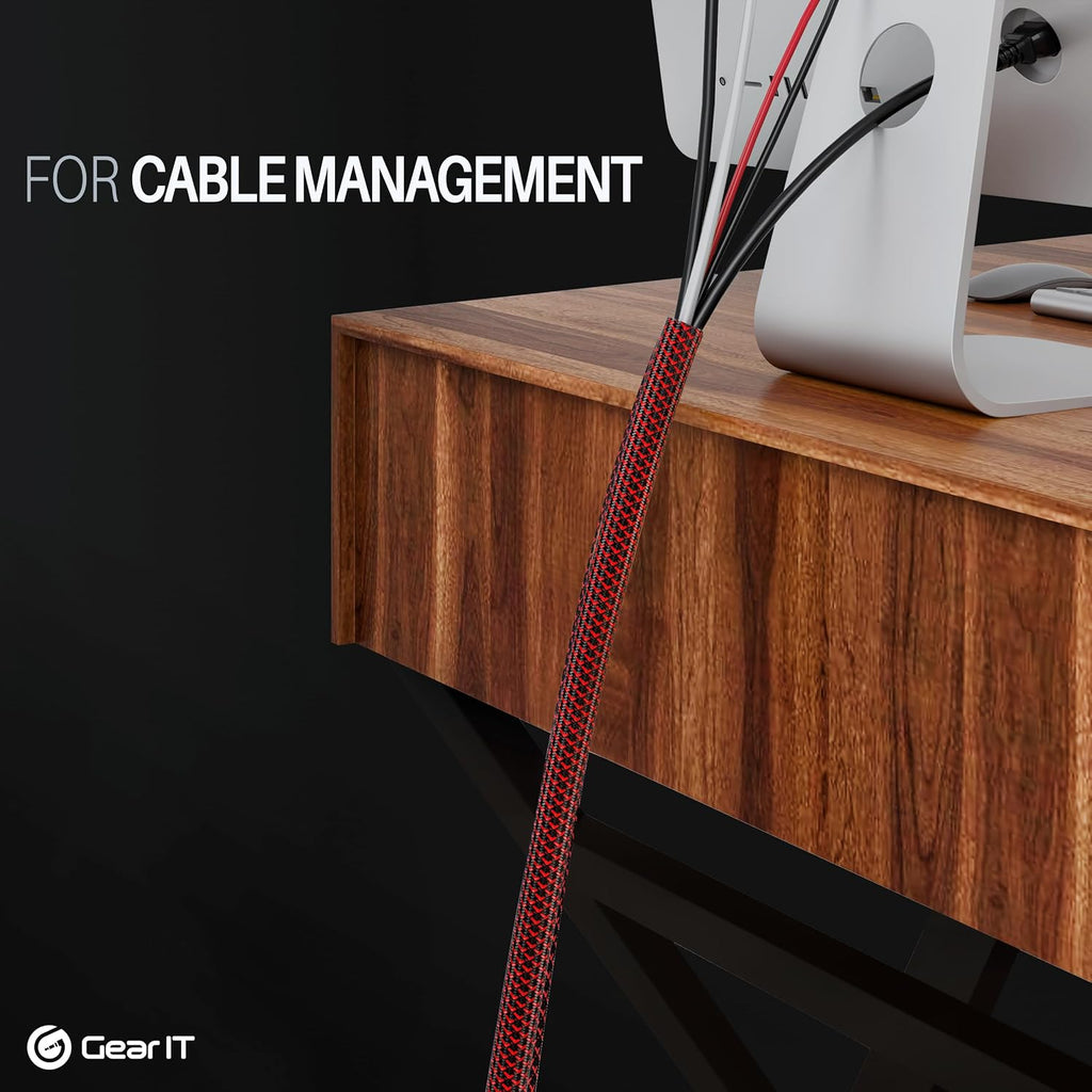 GEARit Split Wire Loom 1/2in 25ft Black/Red Cord Cover Pet Chew Protector