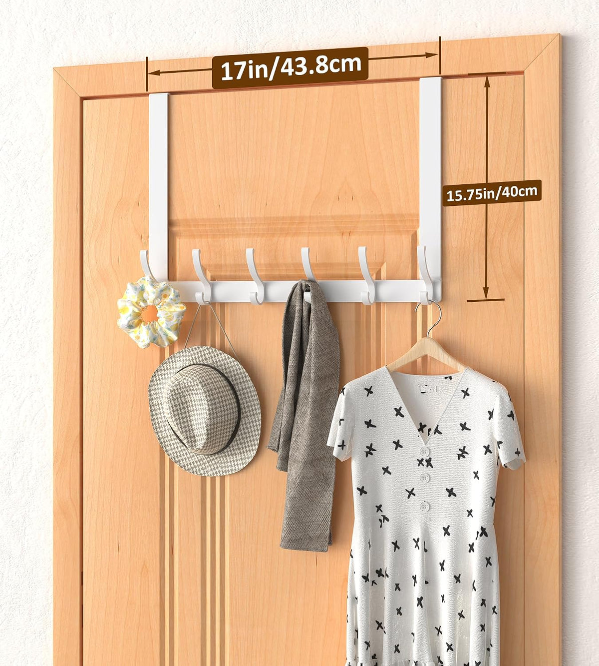 Long Over The Door Hooks Hanger with 15.75" Arms for Easier Access by Shorter, Heavy Duty Door Hanger for Coat, F16U, Fits Standard 1 3/4'' Doors, Towel Racks for Bathroom, Black