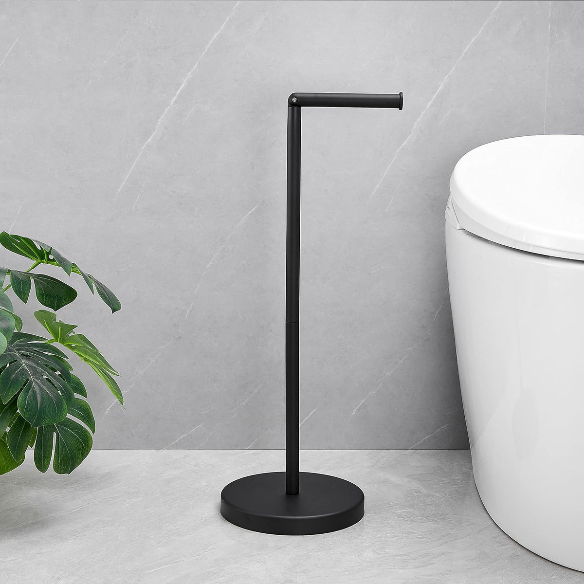 Foldable Toilet Paper Dispenser SUS304 Stainless Steel Free Standing Toilet Paper Holder Stand Modern Floor Bathroom Storage Freestanding 4 Rolls of Toilet Tissue Stand (Matte Black Finish)
