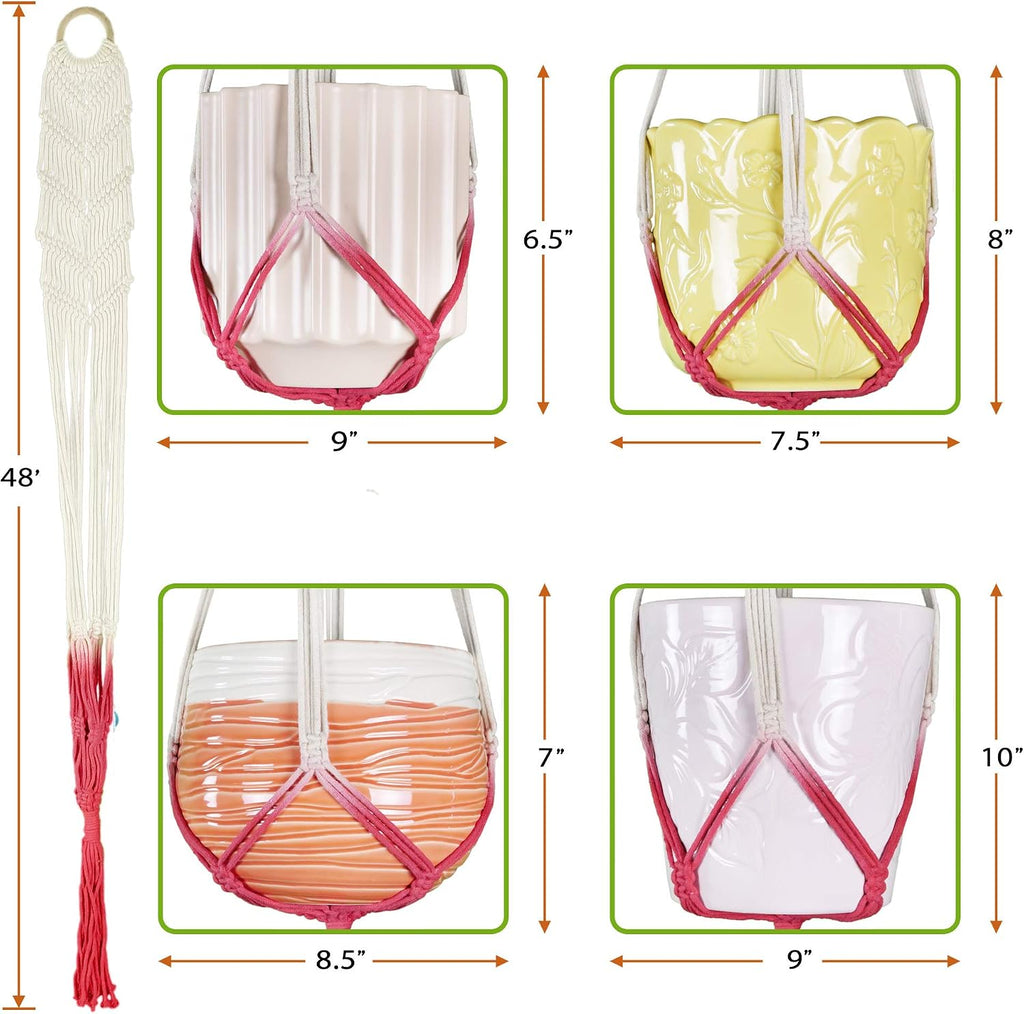 LIVALAYA Macrame Plant Hangers Wall Planter - Red Ombre 48 Inch, for Indoor or Outdoor, 100% Cotton Rope Hanging Plant Holder with Tassel for Flower Pots and Succulents - Modern Boho Home Décor