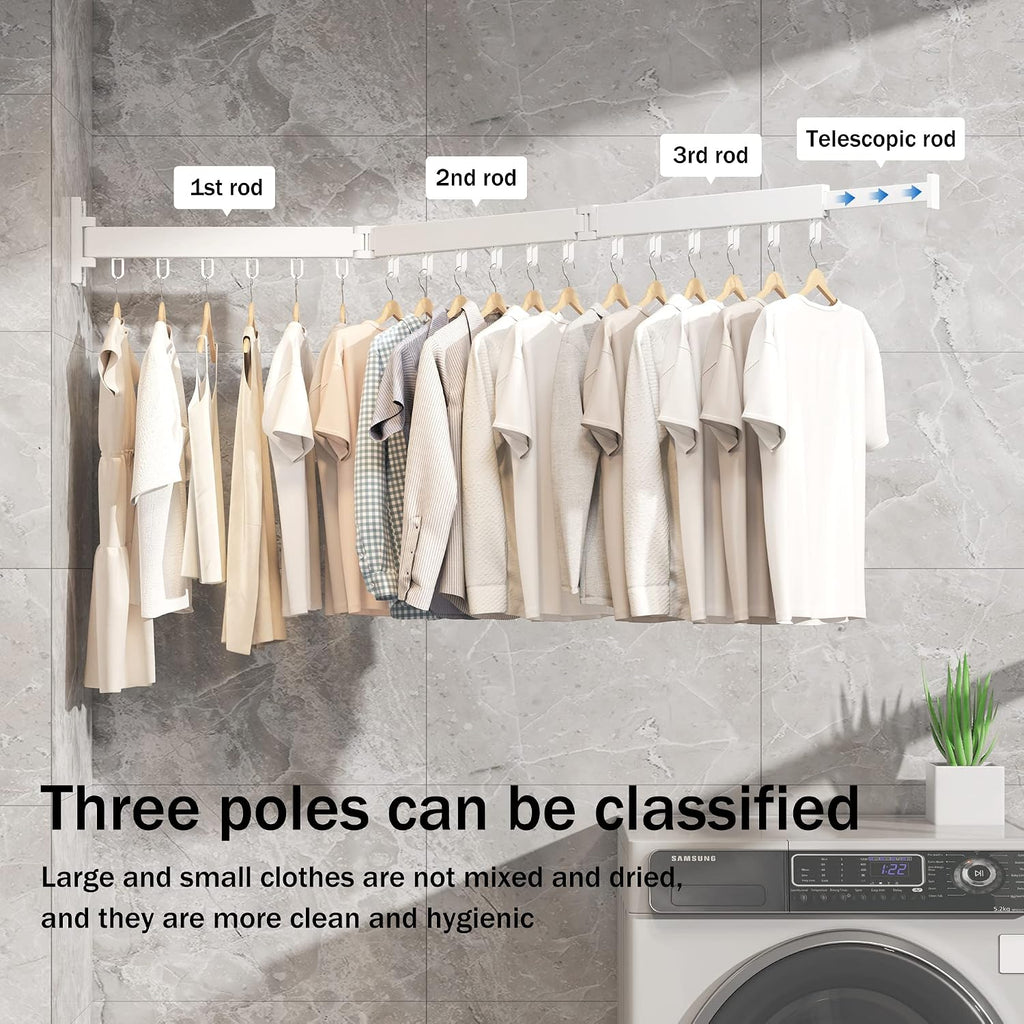 BOQORAD Wall Mounted Clothes Drying Rack, Collapsible & Retractable for Laundry