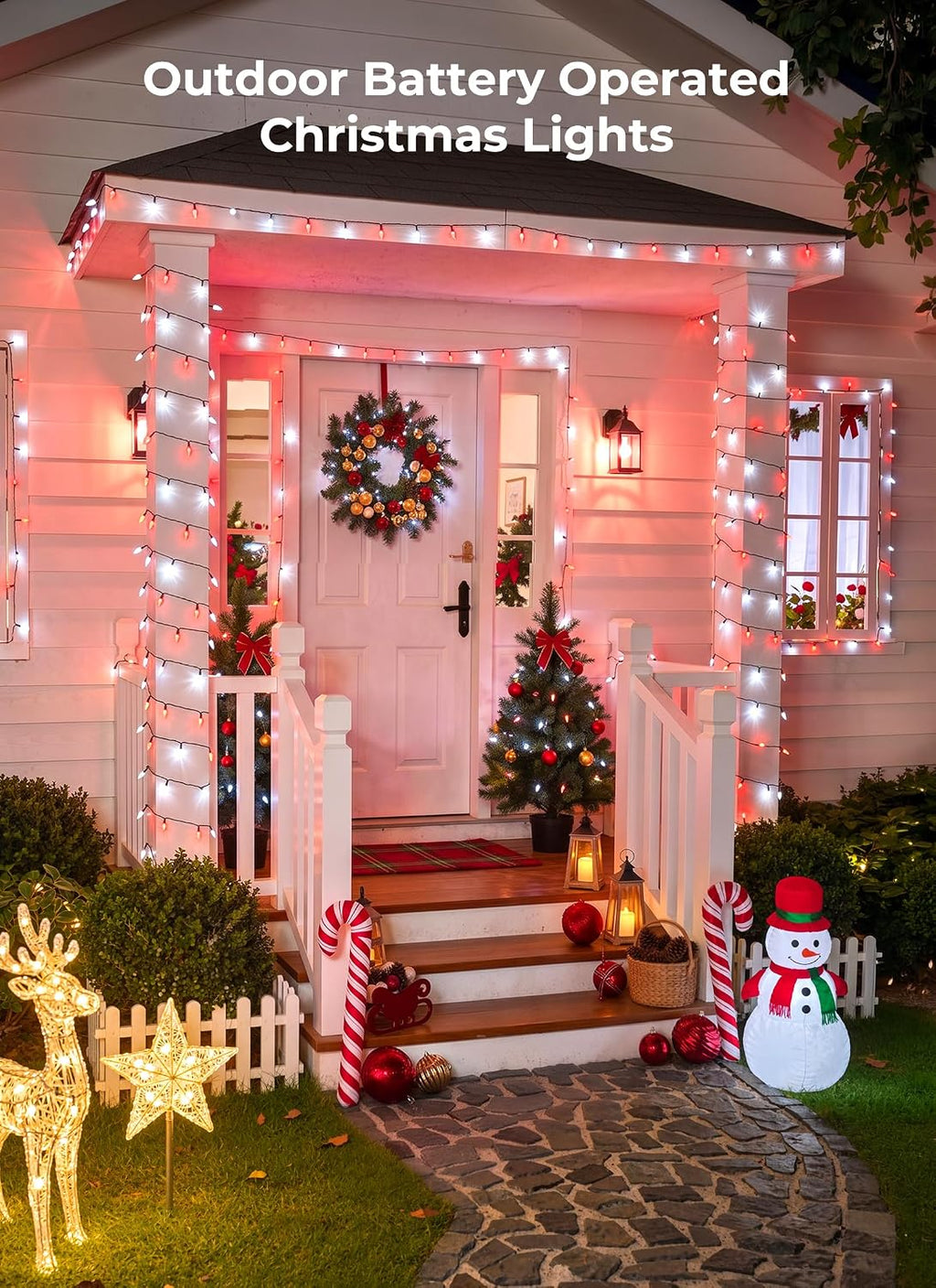 Brightown 2 Pack Battery Operated Christmas Lights 16.5FT Red & White