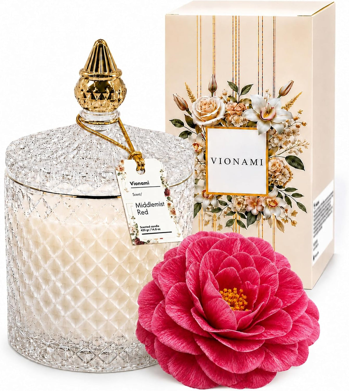 VIONAMI Middlemist Red Rare Flower Fragrance Luxury Scented Candle Gift