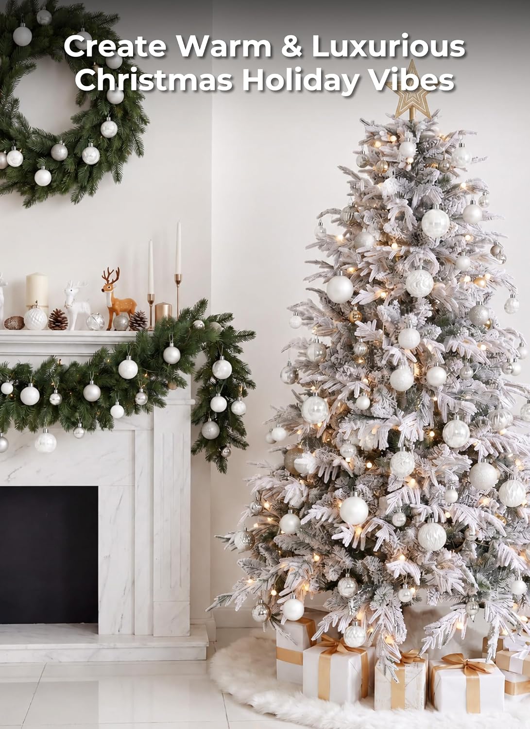 Brightown 36‑Pack White Shatterproof Christmas Tree Ball Ornaments Set