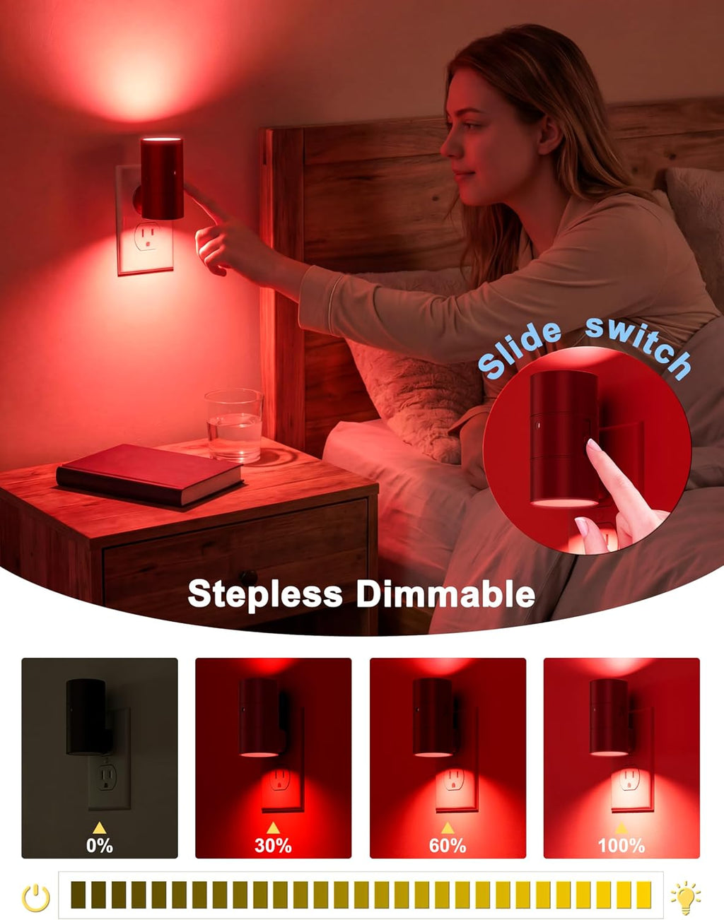 VOLISUN Red Night Light Plug into Wall, LED Night Lights with Light Sensor, Sleep Aid Red, Dimmable Night Light for Christmas, Holiday Decor, Hallway, Bedroom, 2 Pack