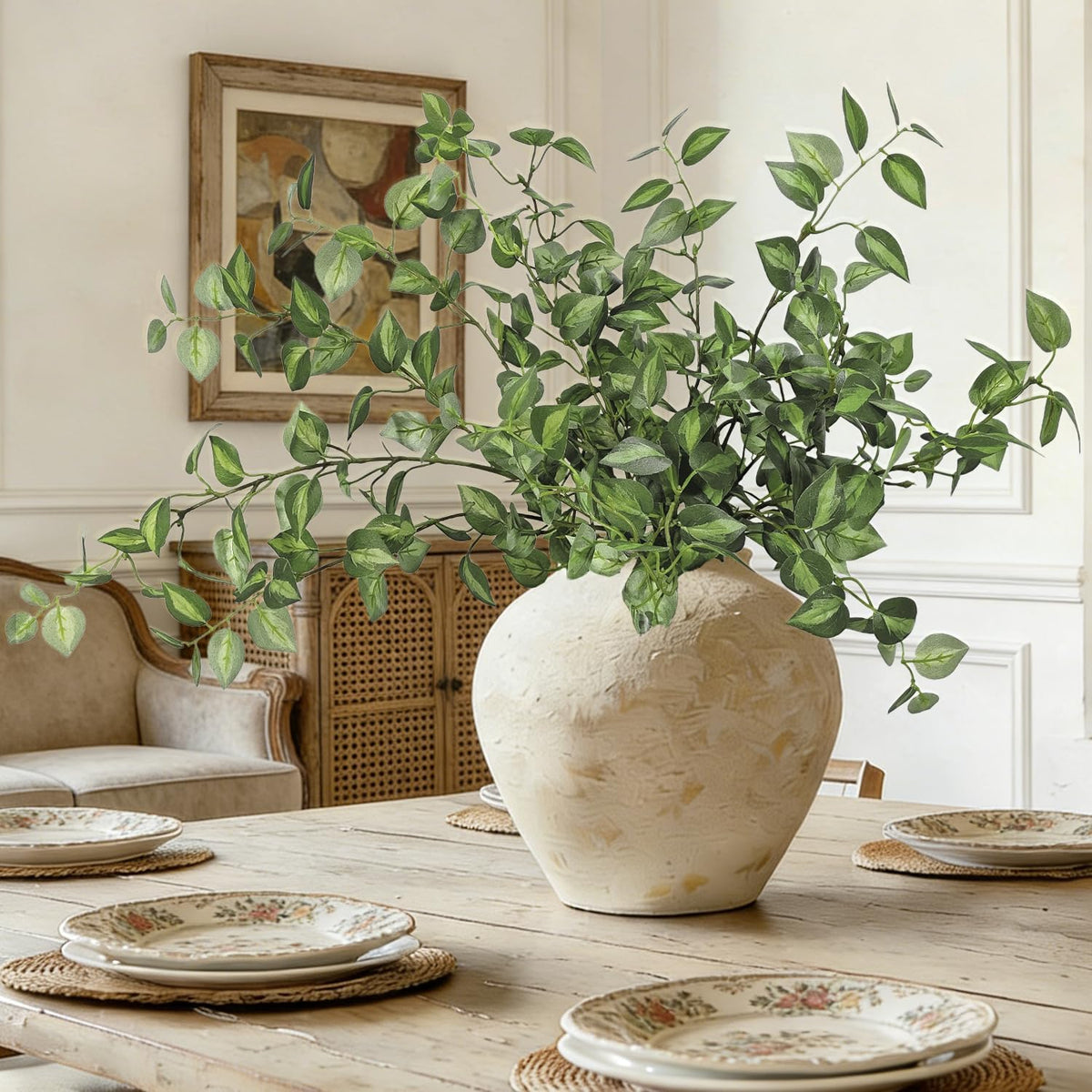 6PCS 32.7inch Long Artificial Stems Faux Greenery Stems for vase Faux Green Leaves Fake Plants branches Eucalyptus Leaves Faux Pothos Stems Artificial English Ivy for Home Decor Farmhouse Aesthetic