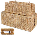 Cable Management Box with Lids-Handwoven Rattan Cord Organizer with Open Slots,Desk Organizer Box to Hide Power Strips&Cords,Office Desk Accessories Storage Basket,2 Pack