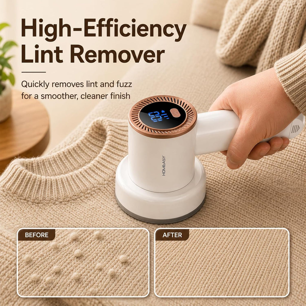 HOMEASY Fabric Shaver, Rechargeable Lint Remover for Clothes White
