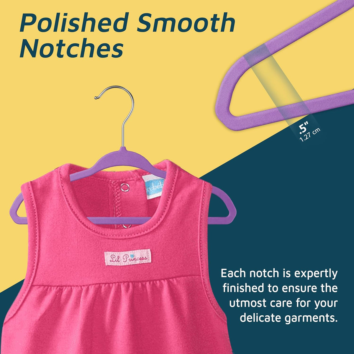 Purple Velvet Kids Hangers 50 Pack, 10.83" Non-Slip Baby & Toddler Hangers for Clothes, Space-Saving Slim ABS Plastic with 360° Swivel Hook & Notched Shoulders, Up to 10 lb Capacity