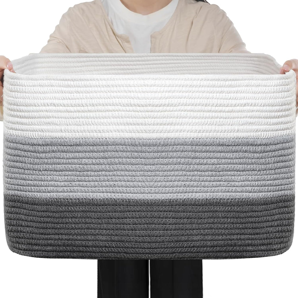 Optish 95L Large Woven Blanket Basket, Storage Basket with Handles, Grey