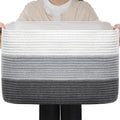 Optish 95L Large Woven Blanket Basket, Storage Basket with Handles, Grey