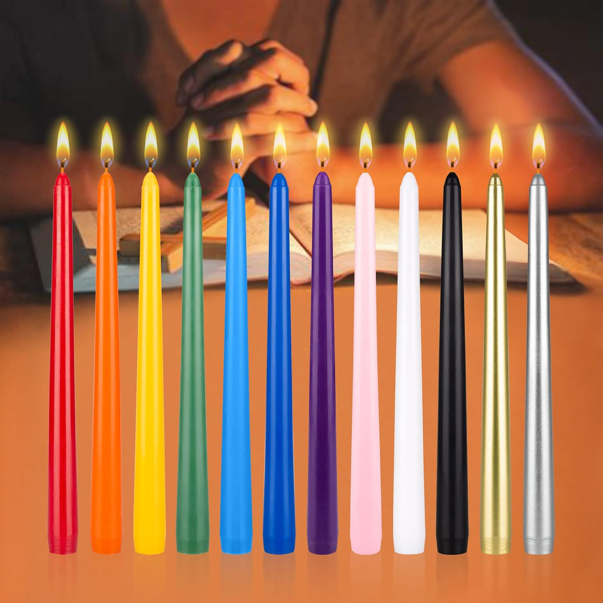 Mega Candles 12 pcs Unscented Supreme Assorted Colors Chime Taper Candles, Handcrafted Wax Candle 10 Inch x 7/8 Inch, Casting Chimes, Rituals, Spells, Vigils, Witchcraft, Wiccan, Meditation, Altar