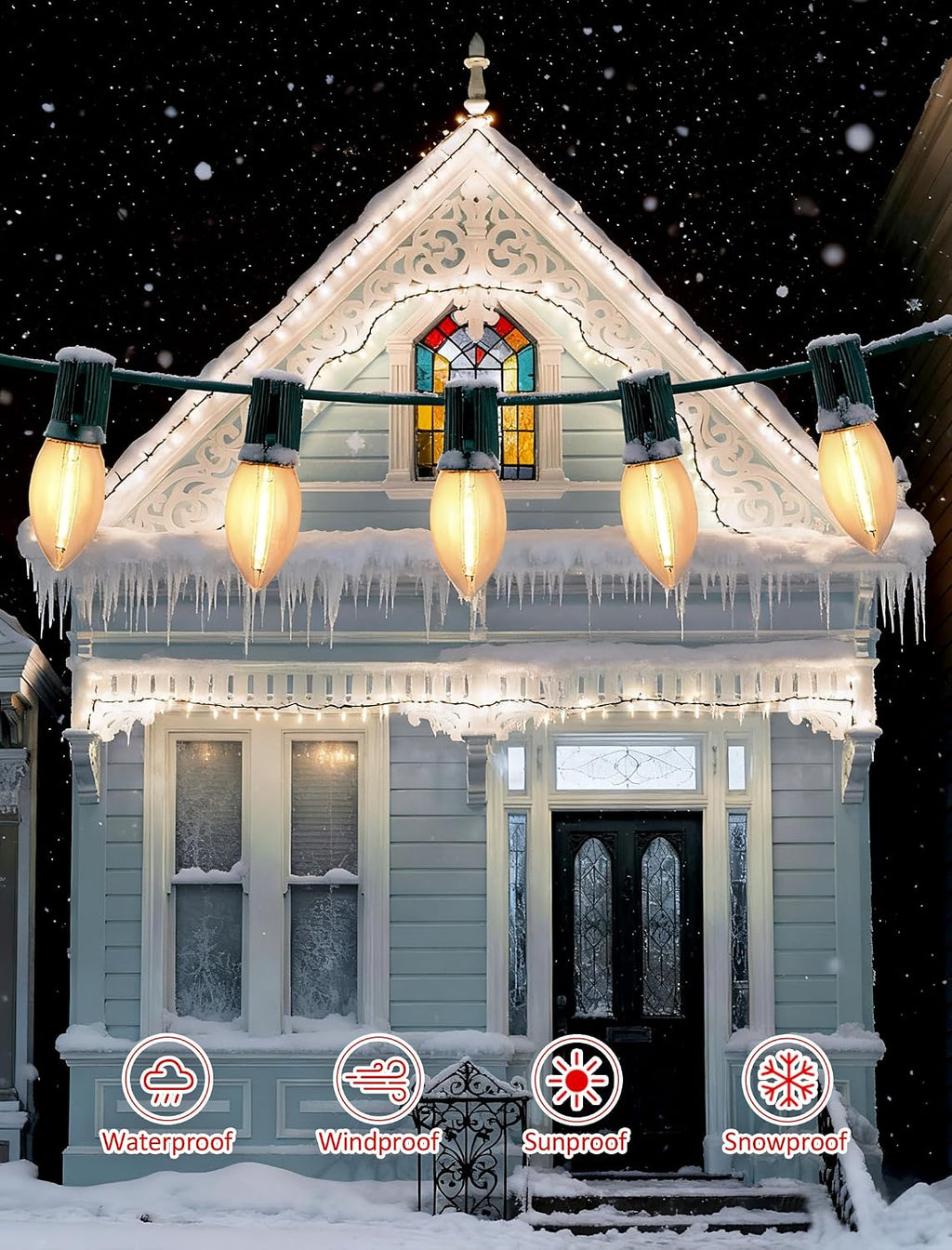 C9 Christmas Lights Outdoor 25FT - Commercial Grade LED String Lights with 25 Warm White Bulbs, UL Certified, Waterproof & Connectable for Xmas, Holiday, Yard, Roofline Decor (Green Wire)