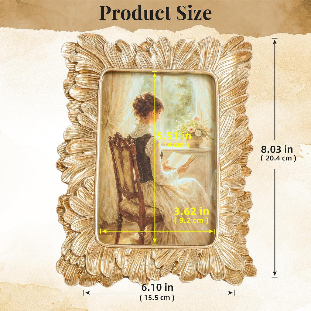 Vintage Picture Frames, Gold Vintage Frame, Feather,Gold, 4x6 Inch