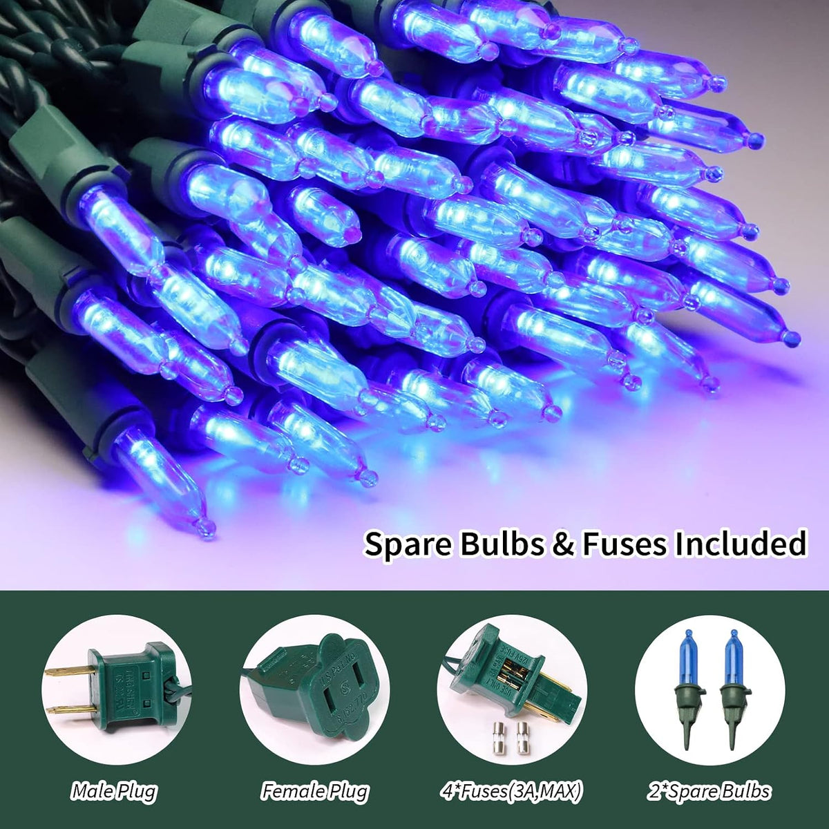 LAMPHOME Blue String Lights, 100 LED 21.6 Ft Blue Lights, Tree Lights Indoor, Mini Christmas Lights for Hanukkah, Christmas Tree Garden Patio Holiday Party Garland Independence Day Patriotic Decor
