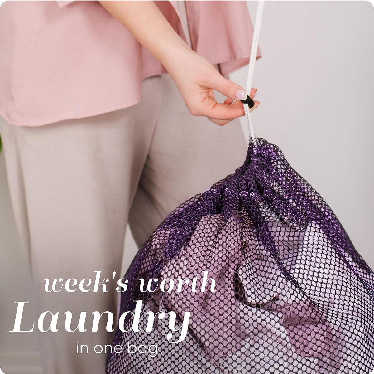 Handy Laundry Mesh XL Laundry Bag 24"x36", Heavy Duty Drawstring, Purple