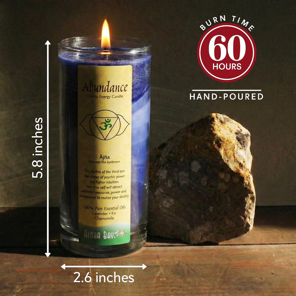 Premium Scented Candle Hand Made Chakra Energy Jar | 11 Oz Jar | Abundance, Ajna| Yoga, Prayer & Meditation Candle | Long Burn 60 Hours | Essential Oils of Lavender, Fir & Chamomile | Aloha Bay