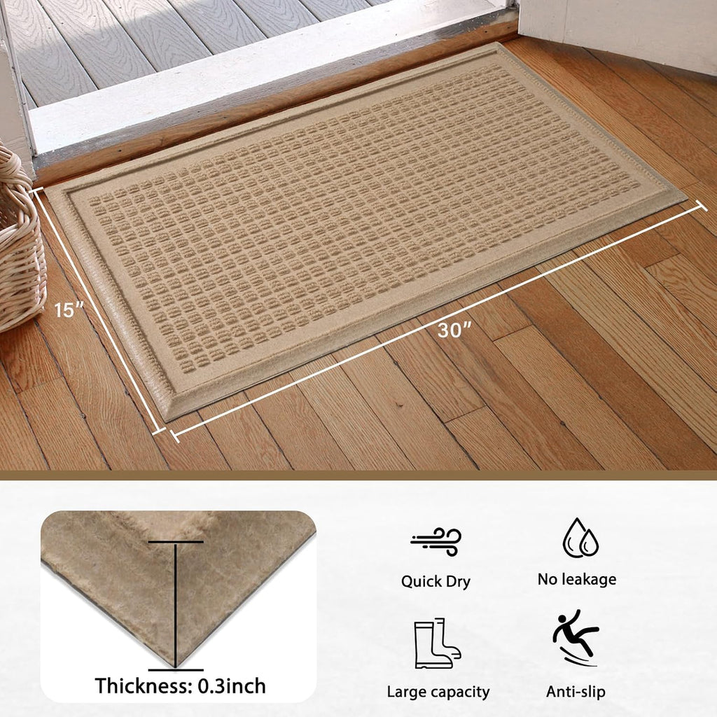 HIYARD Boot Tray for Entryway, Non-Slip Shoe Tray Drying Mat, Waterproof Boot Mat for Muddy Boots, Heavy Duty Shoe Storage Trays, Indoor/Outdoor Use, 16x30 inches, Beige