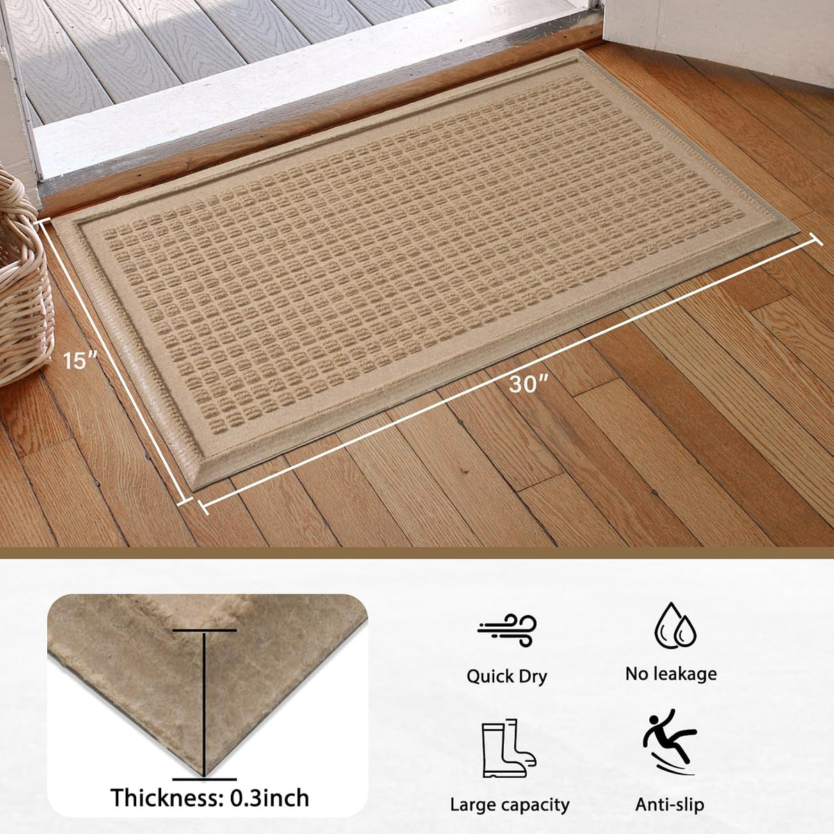 HIYARD Boot Tray for Entryway, Non-Slip Shoe Tray Drying Mat, Waterproof Boot Mat for Muddy Boots, Heavy Duty Shoe Storage Trays, Indoor/Outdoor Use, 16x30 inches, Beige