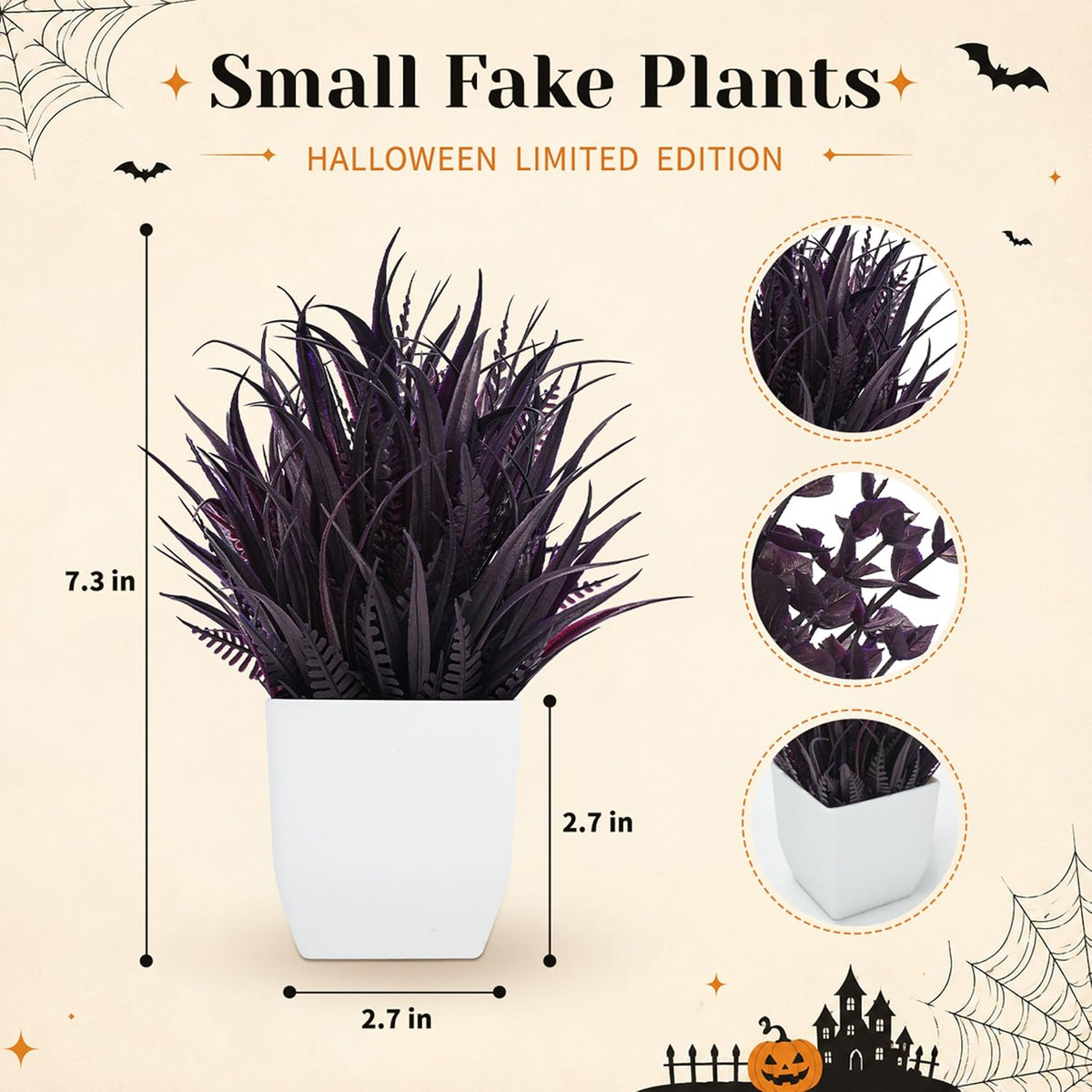 Der Rose 2 Pack Plum Small Fake Plants for Halloween Gothic Home Decor