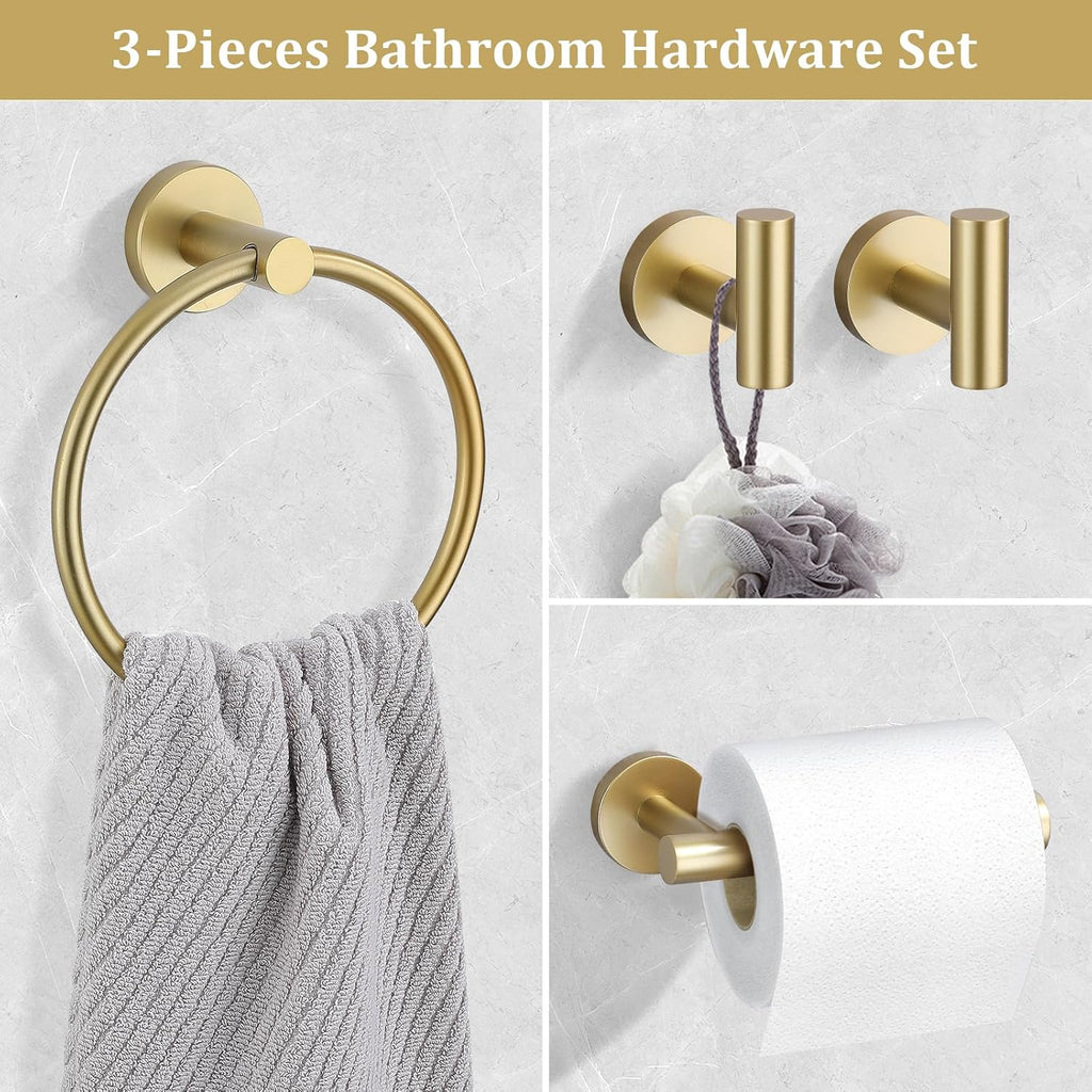 TURS Towel Ring Toilet Paper Holder Towel Hook 4-Pieces Brushed Gold SUS304 Stainless Steel Bathroom Accessories Kit Wall Mounted