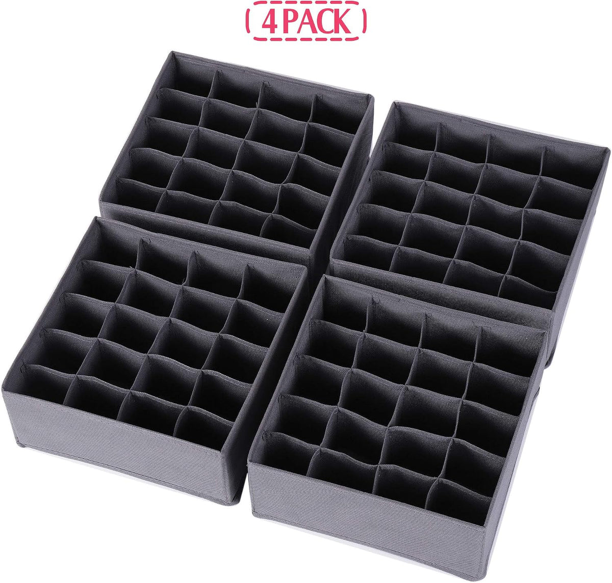 DIOMMELL 4 Pack Foldable Cloth Storage Box Closet Dresser Drawer Organizer Fabric Baskets Bins Containers Divider for Clothes Underwear Socks Lingerie Clothing, Dark Grey 40-0000