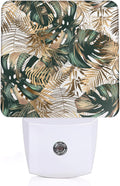 Green Gold Leaf Night Light, Tropical Palm Night Light Plug into Wall with Dusk to Dawn Sensor, LED Lamp Energy Saving Lights for Men Women Boys Girls,Lamp for Bedroom Bathroom Hallway